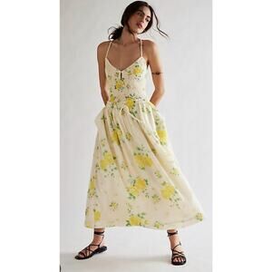 NEW FREE PEOPLE LEMON DROP COMBO SEASIDE ROSE MIDI SKIRT TOP SET SZ S